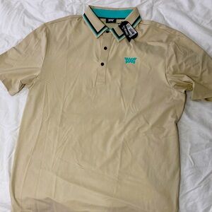 PXG Men’s Polo Tan with Turquoise size medium